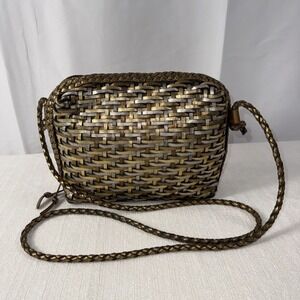 LJS Collection Vintage Woven Leather Weaved Metallic Gold & Silver  Purse